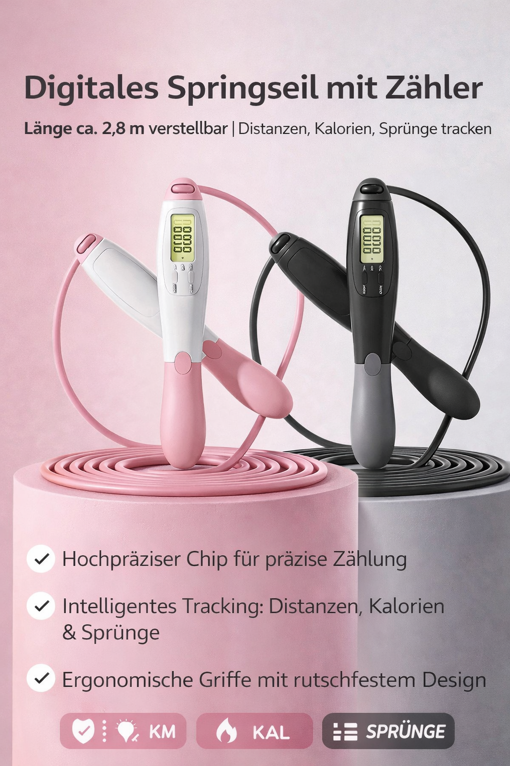 Digitales Springseil mit Zähler – Verstellbares Fitness-Springseil mit LCD-Display für Cardio & Fettverbrennung