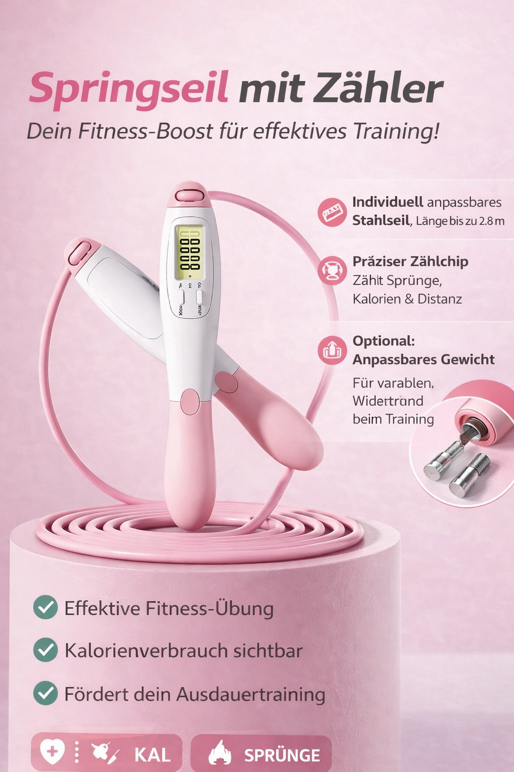 Digitales Springseil mit Zähler – Verstellbares Fitness-Springseil mit LCD-Display für Cardio & Fettverbrennung
