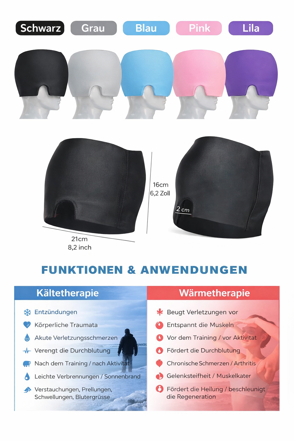 Gel-Kälte- & Wärmekappe gegen Kopfschmerzen & Migräne – 2-in-1 Therapie