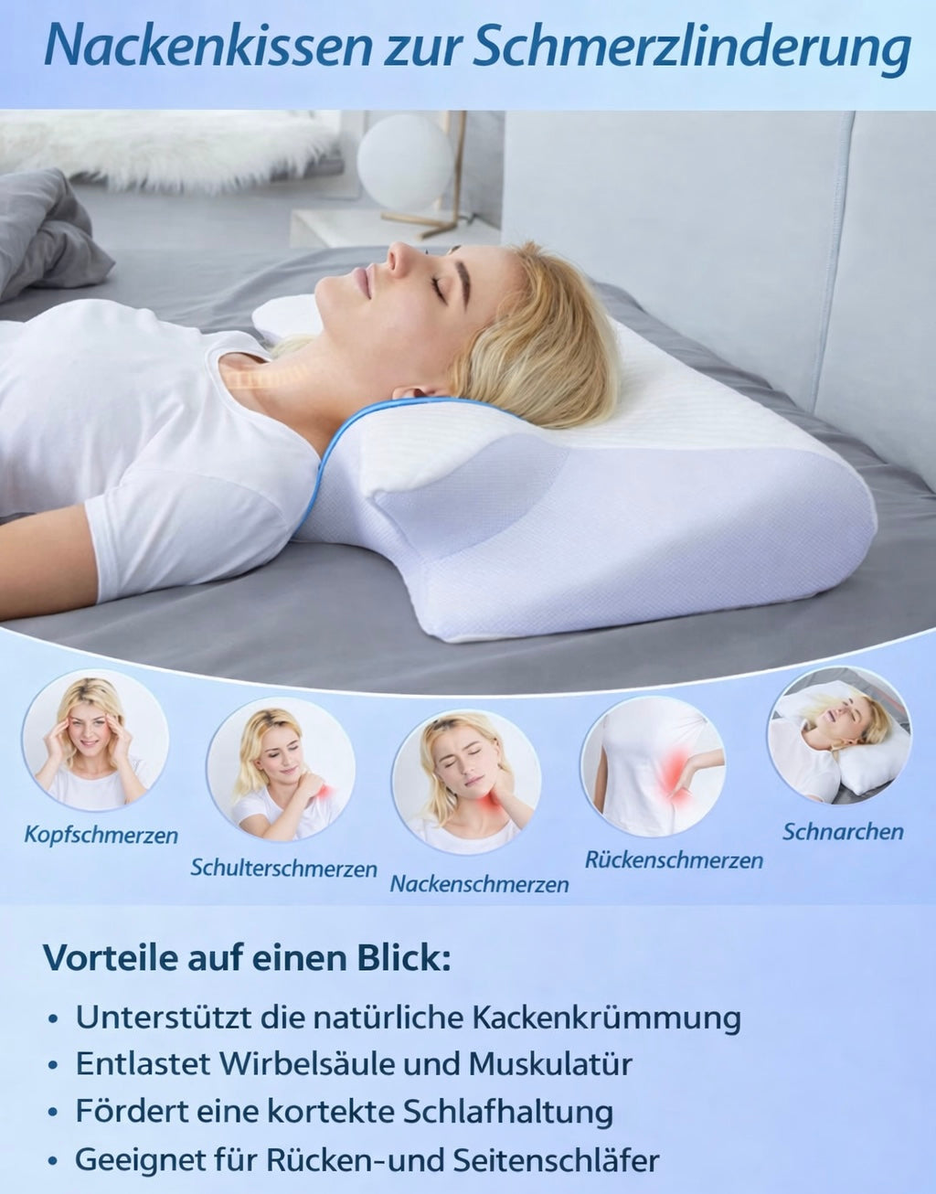2-in-1 Ergonomisches Memory-Foam Nackenkissen – Orthopädisches Schlafkissen gegen Nacken- & Schulterschmerzen