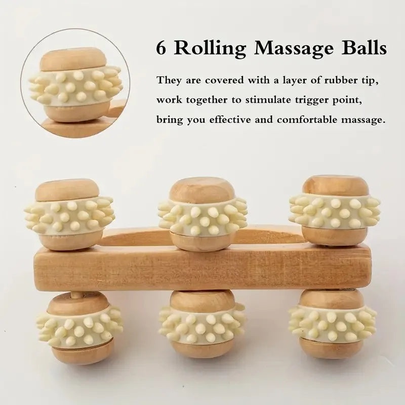Holz-Massage-Roller – Manuelles Massagegerät für Rücken, Nacken & Beine