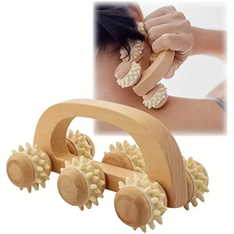 Holz-Massage-Roller – Manuelles Massagegerät für Rücken, Nacken & Beine
