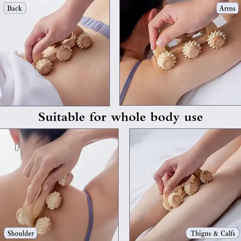 Holz-Massage-Roller – Manuelles Massagegerät für Rücken, Nacken & Beine